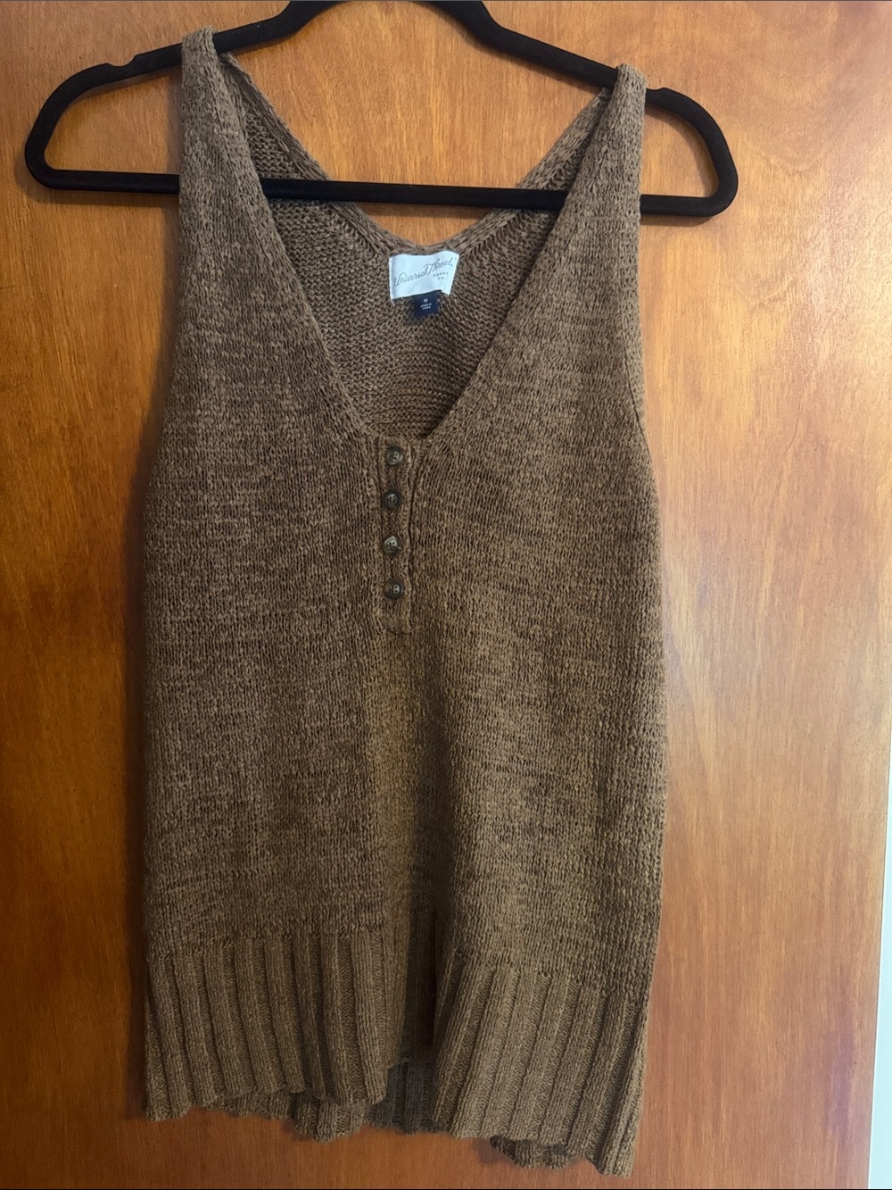 Universal Thread Brown V-Neck Knit Tank with Button Placket
